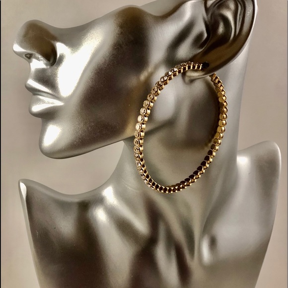 Studded Gold Hoop Earrings - Picture 1 of 2